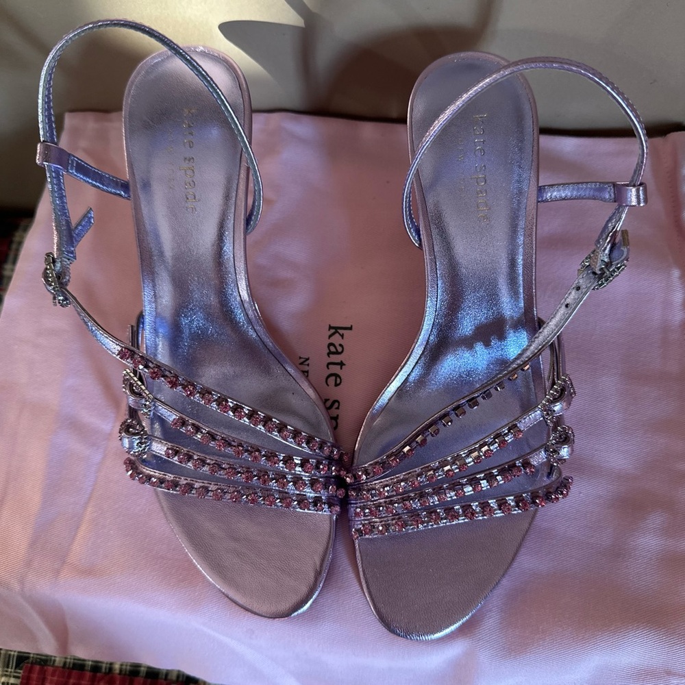 kate spade Lilac Crystal-Strap Satin Slingback Heels